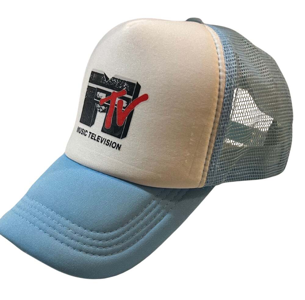 MTV Music Television Logo Mesh Trucker Hat Light Blue White One Size